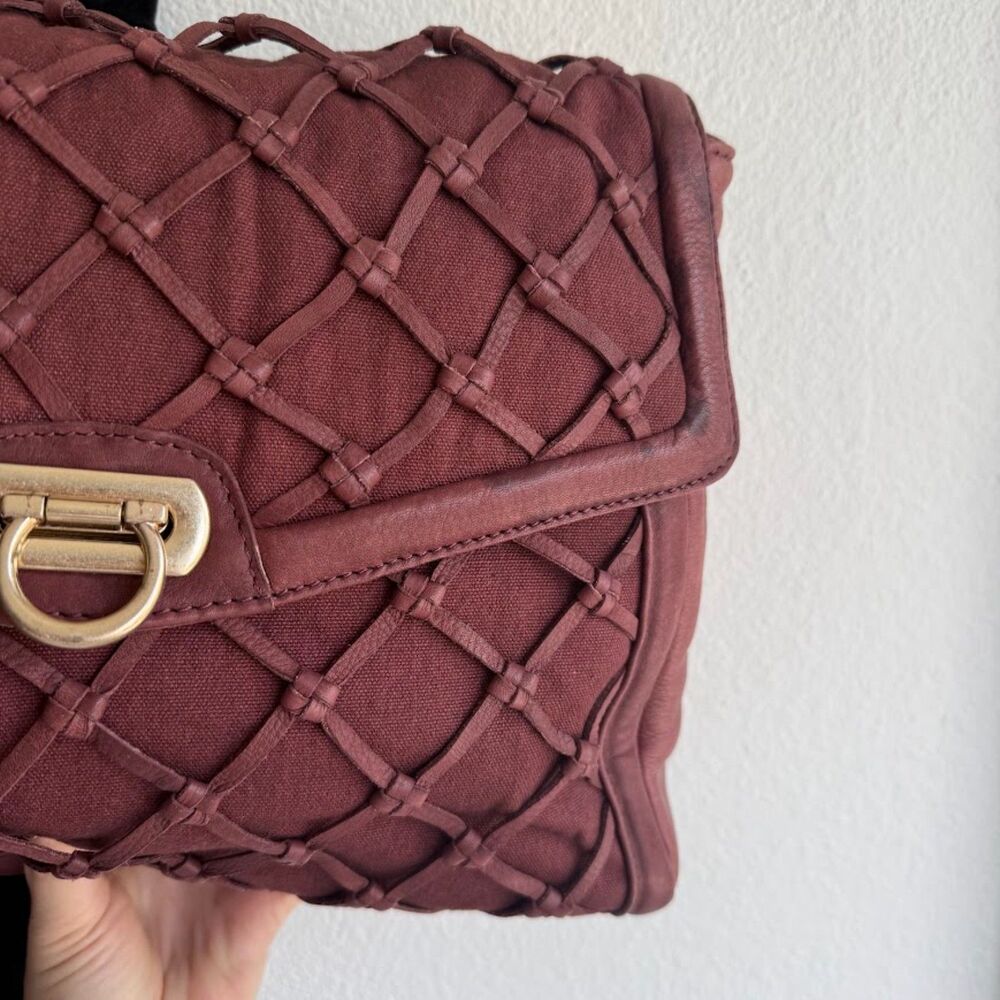 Pour La Victoire Knotted Leather & Canvas Satchel Shoulder Bag in Oxblood & Gold - Picture 15 of 15